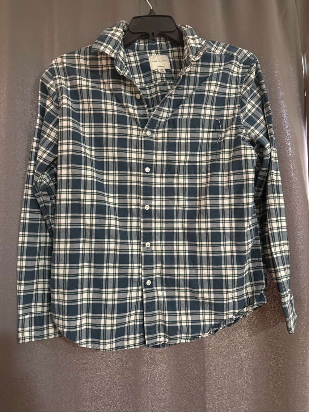 American Eagle Outfitters Blue and White Plaid Button-Down Shirt